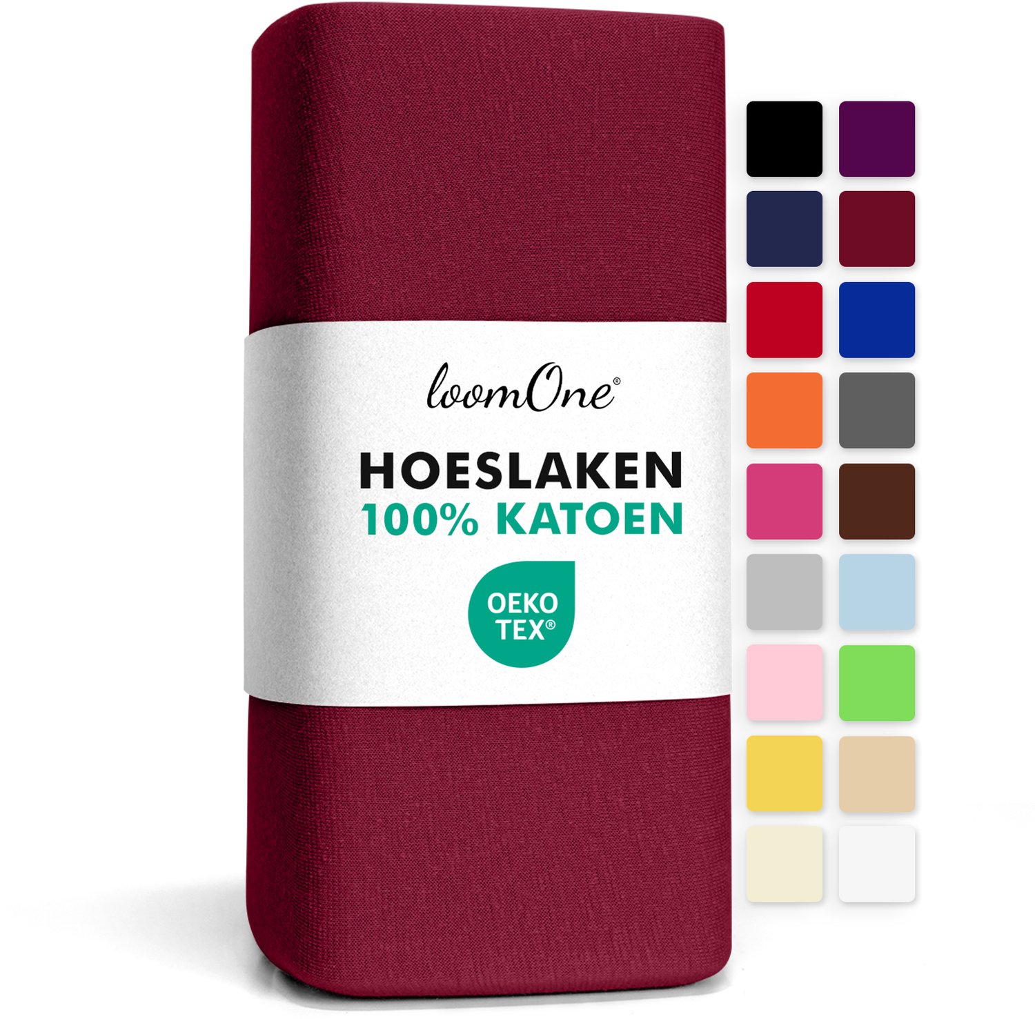 Loom One Hoeslaken – 100% Jersey Katoen – tot 40cm matrasdikte– 160 g/m² – voor Boxspring-Waterbed - Wijnrood, foto 2