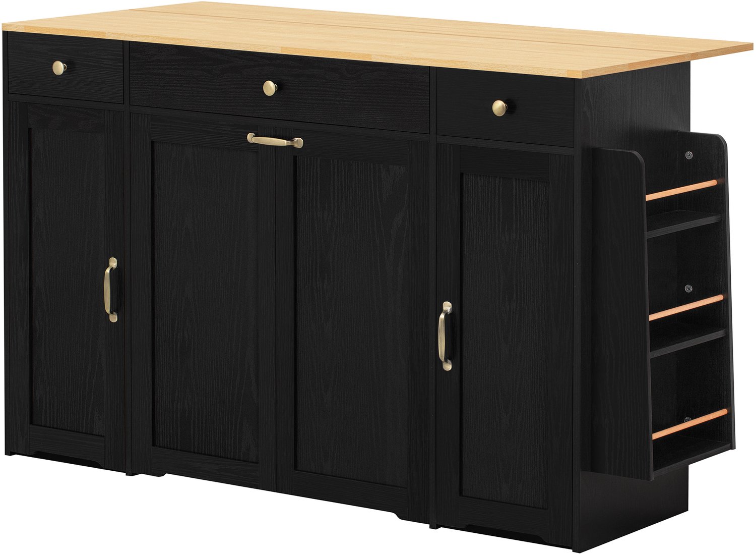 MUVANO Zwart dressoir met 3 lades en 2 deuren - Buffetkast van MDF met houtkleurig bovenblad - 136 x 65 x 90 cm - Voor keuken, eetkamer en woonkamer