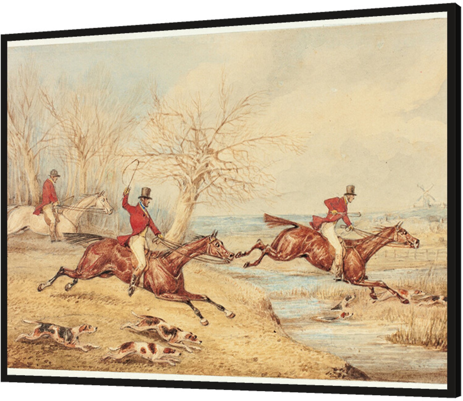 Printen.eu Ingelijste poster - Mounted Hunters with Dogs - 40 x 30 cm Multicolor