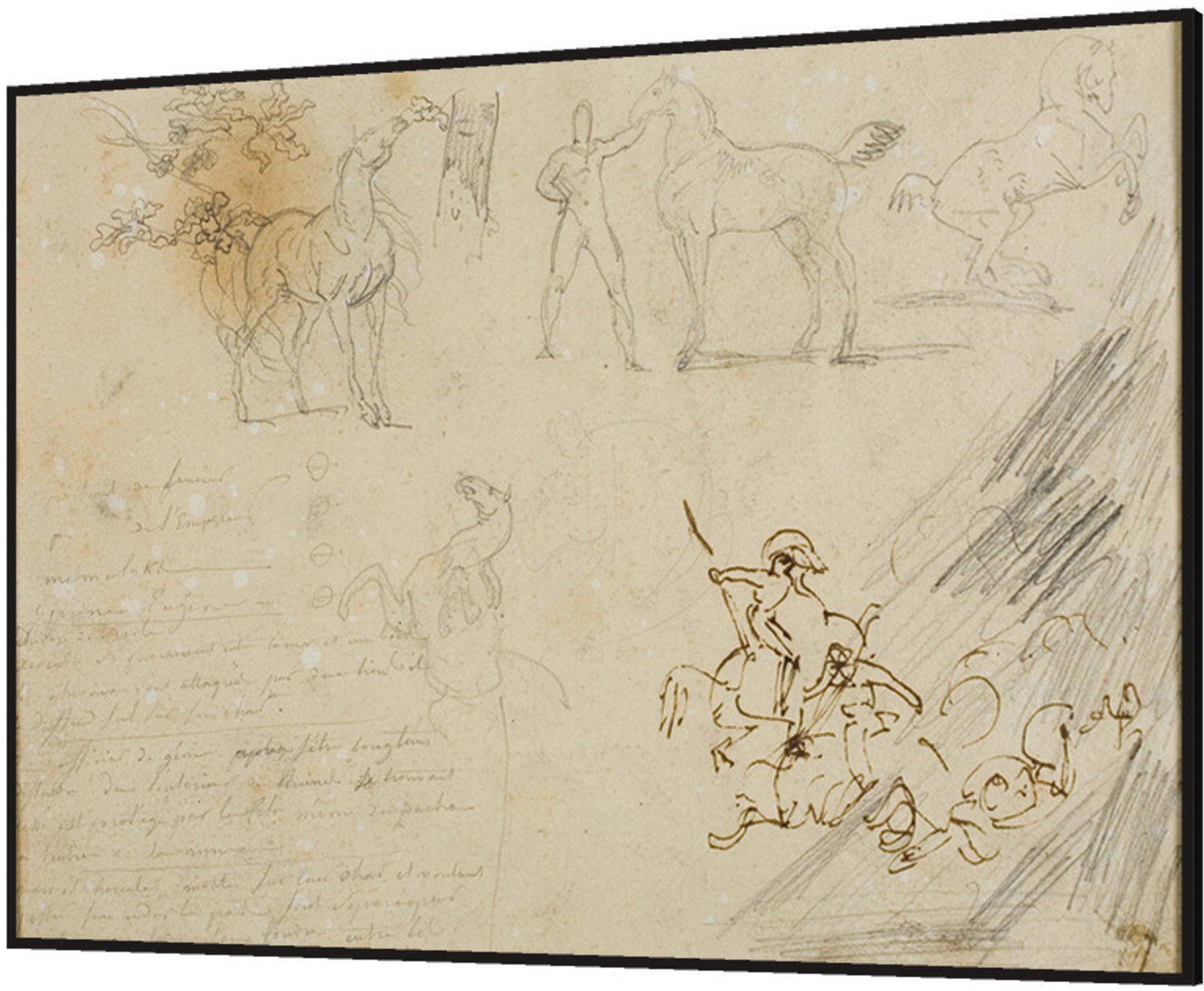 Printen.eu Ingelijste poster - Sketches of Horses, Groom Holding Horse, a Cavalry Battle - 70 x 50 cm Multicolor