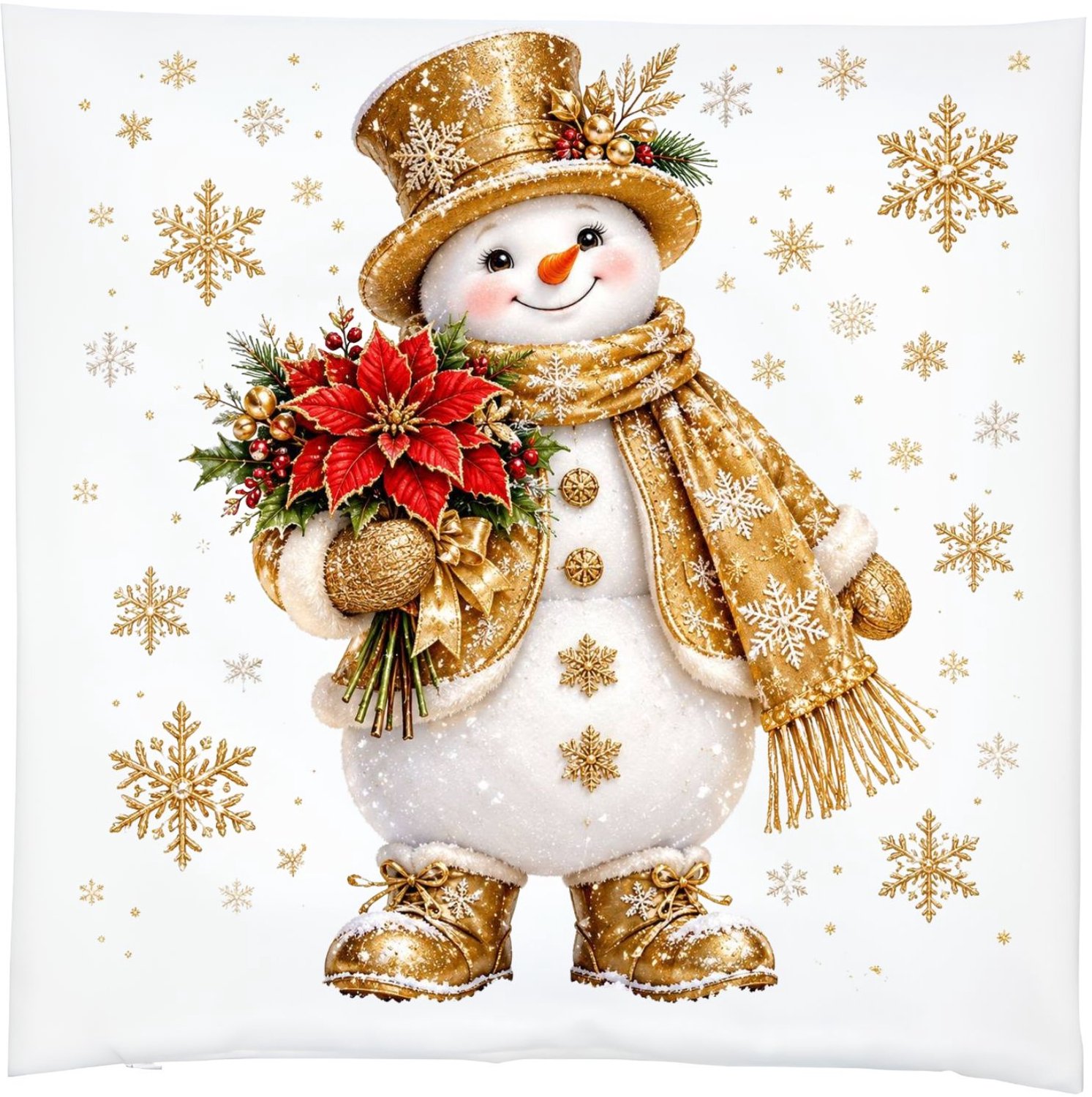 Radey's Kussensloop Sneeuwpop goud - 39x39 cm - Met rits - Exclusief vulling Divers