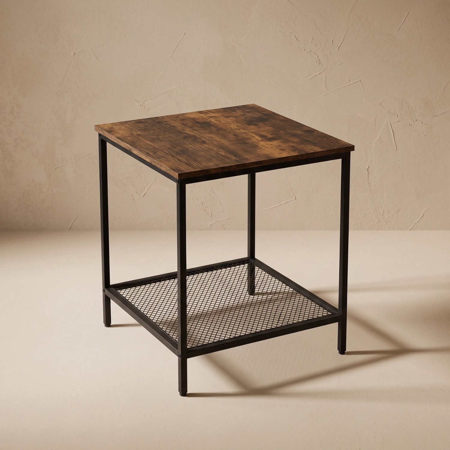 SCENA LIVING Vierkant bijzettafeltje met een gaasplank, 45 x 45 x 55 cm darkbrown