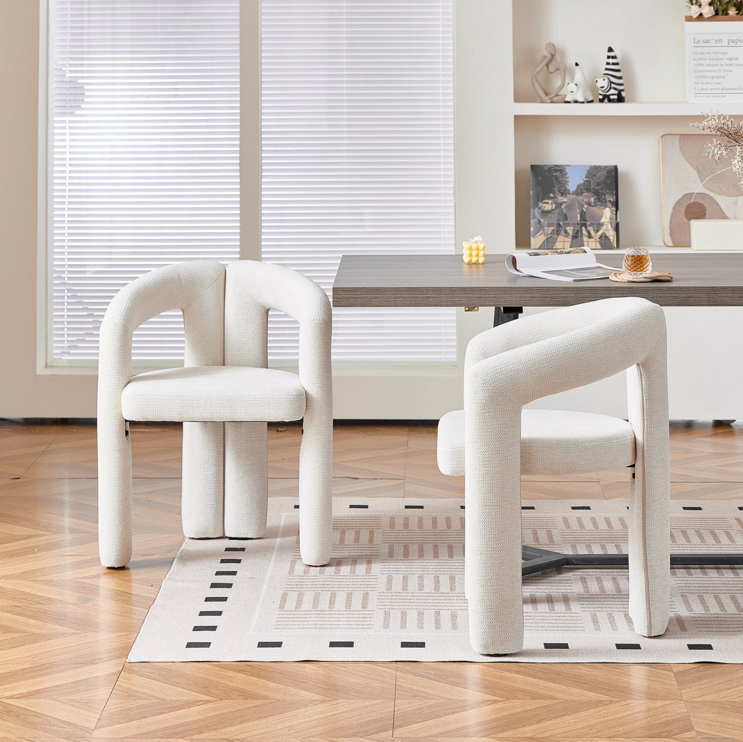 HAUSS SPOLE Eetkamerstoelen - Set van 2 - Chenille Bekleding met Armleuningen - Gestoffeerde Stoelen voor Eetkamer en Woonkamer - Beige
