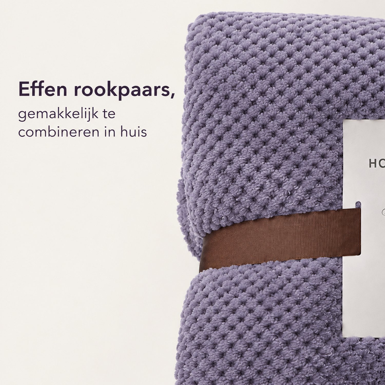 SWGOTA Flanellen deken 150 x 200 cm in rookpaars met wafelstructuur, lint- en kaartverpakking