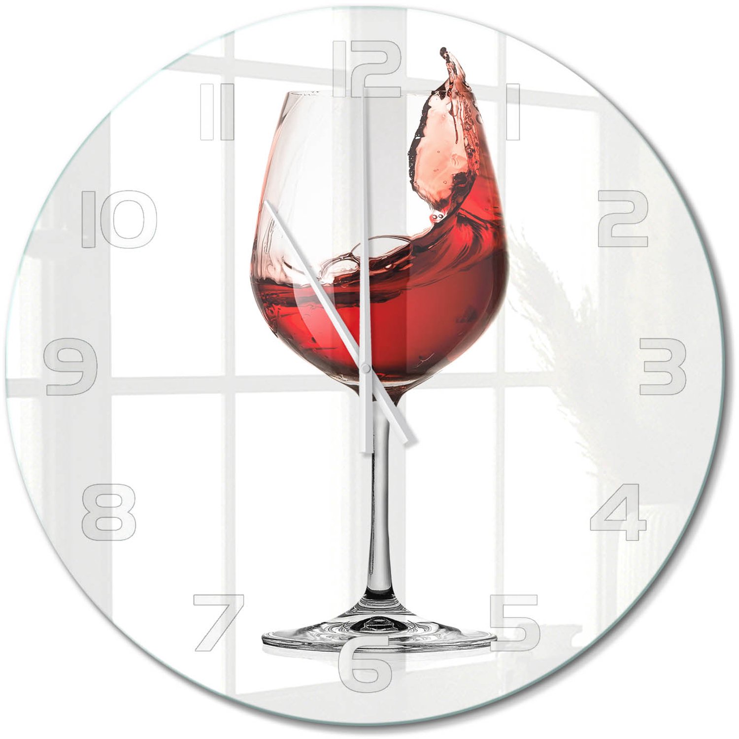 TULUP Wandklok - Rode wijn Moderne Wandklok Glas - fi60 cm - Rood Wandklok Glas Decoratie - Witte handen - Ronde Klok - Glazen Wandklok Design - Klok Glas Met Opdruk
