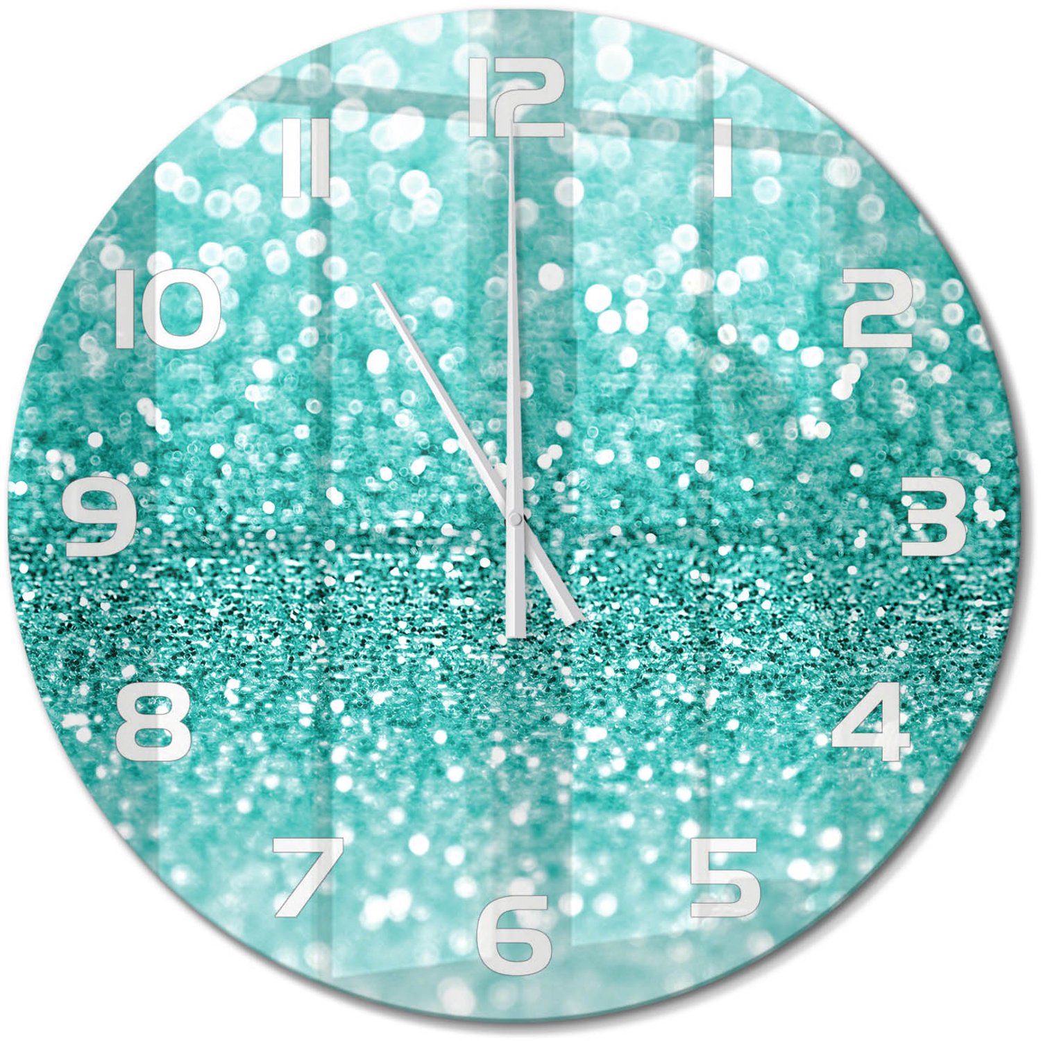 TULUP Wandklok - Kleine dingen Wandklok Glas Met Motief - fi60 cm - Blauw Decoratieve Glazen Klok - Witte handen - Ronde Klok - Gekleurde Glazen Klok - Glazen Klok Met Print