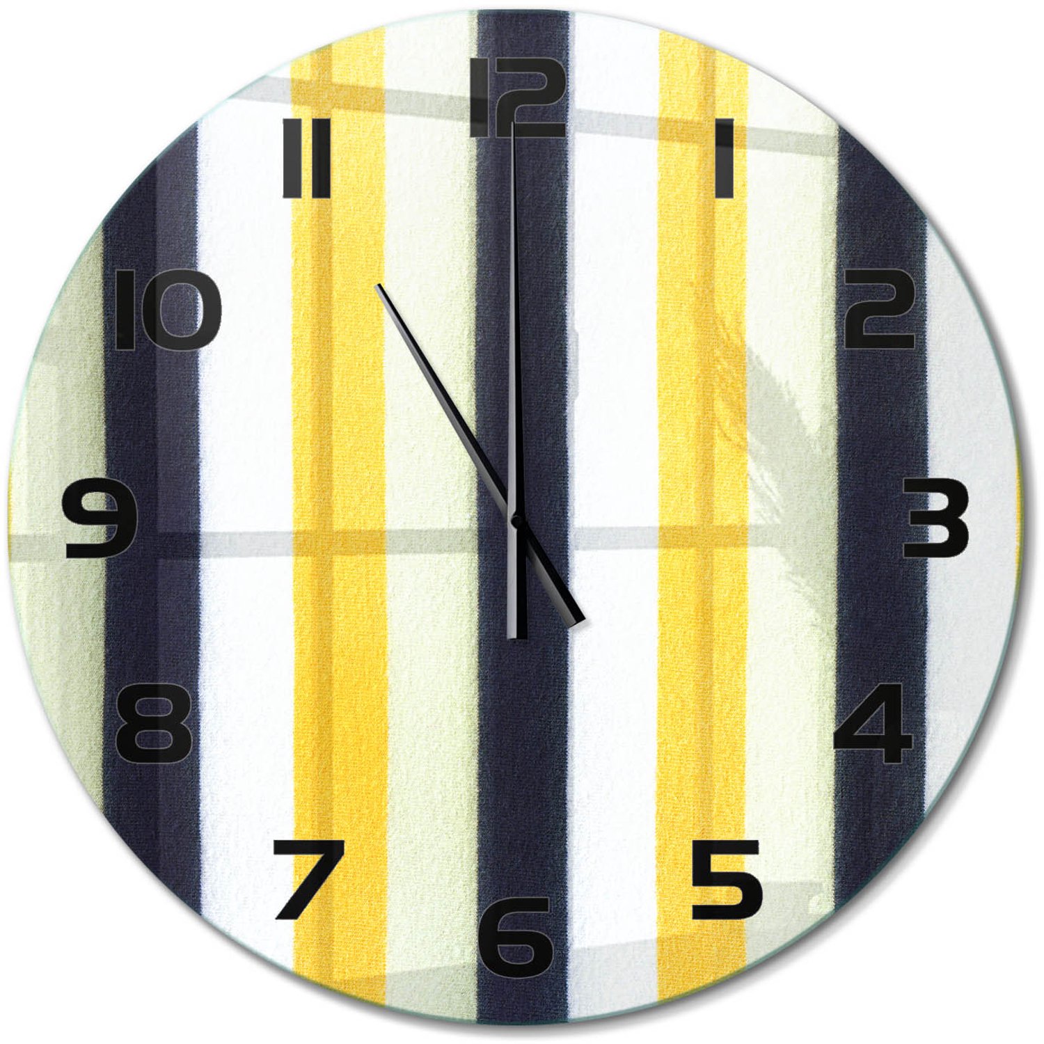 TULUP Wandklok - Gestreepte achtergrond Decoratieve Glazen Klok - fi60 cm - Geel Glazen Wandklok Design - Zwarte handen - Ronde Klok - Glazen Klok Met Print - Wandklok Glas Met Motief