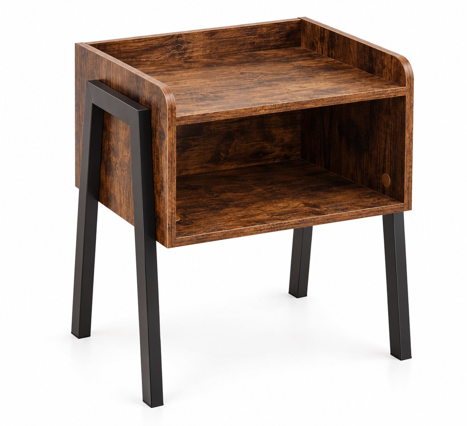 LUXALIVING Nachtkastje Industrieel – Bijzettafel met Opbergvak – Vintage Bruin – Hout en Metaal – 42 × 35 × 52 cm