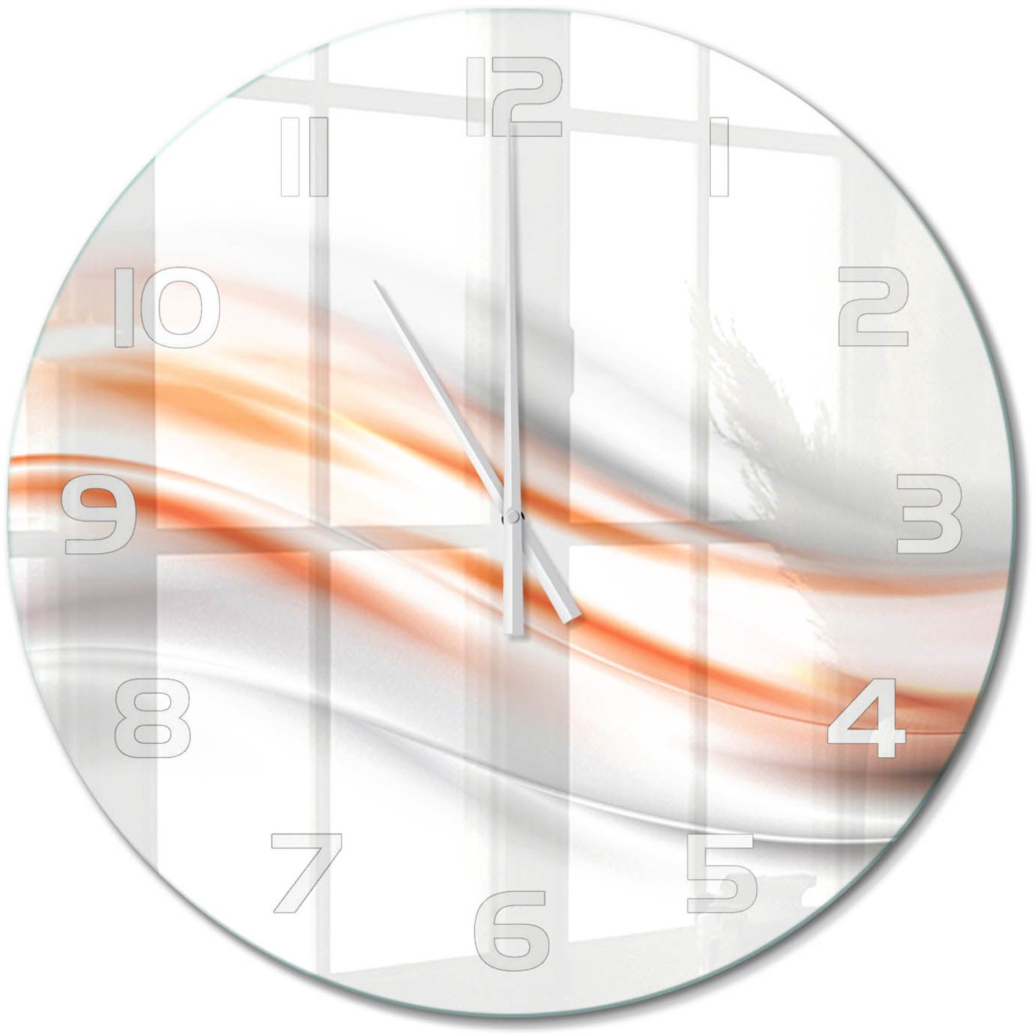 TULUP Wandklok - Golfabstractie Klok Glas Met Opdruk - fi60 cm - Oranje Moderne Wandklok Glas - Witte handen - Ronde Klok - Decoratieve Glazen Klok - Glazen Wandklok Design