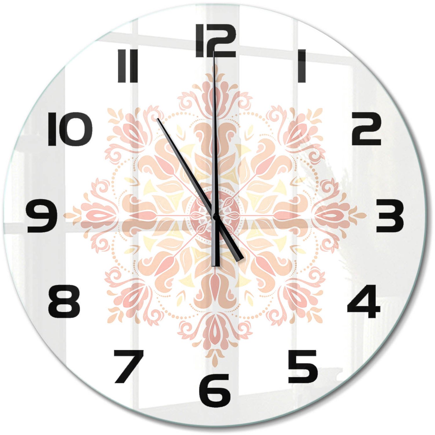 TULUP Wandklok - Decoraties Moderne Wandklok Glas - fi60 cm - Beige Wandklok Glas Decoratie - Zwarte handen - Ronde Klok - Glazen Wandklok Design - Klok Glas Met Opdruk
