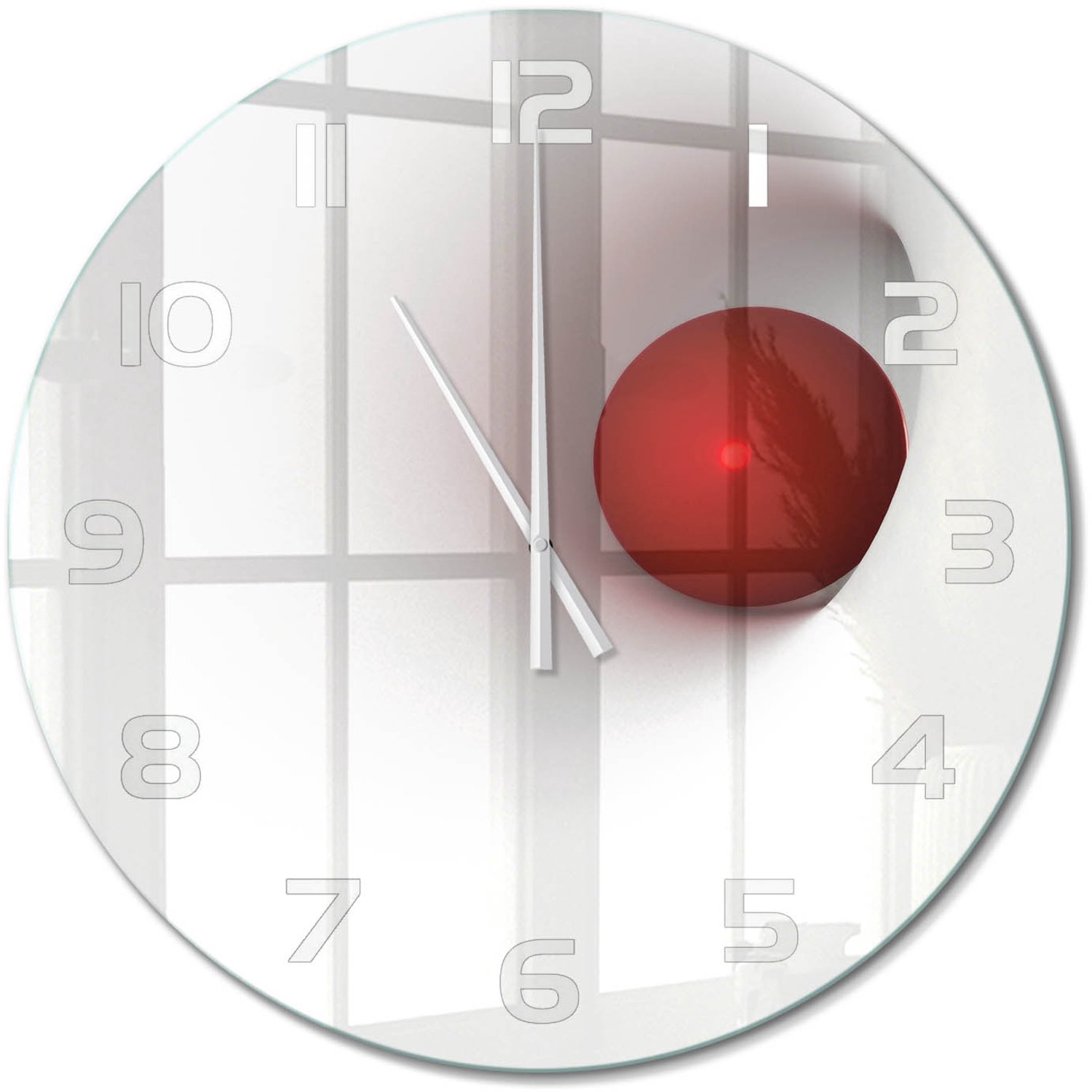 TULUP Wandklok - Sfeer van abstractie Gekleurde Glazen Klok - fi60 cm - Rood Glazen Klok Met Print - Witte handen - Ronde Klok - Moderne Wandklok Glas - Wandklok Glas Decoratie