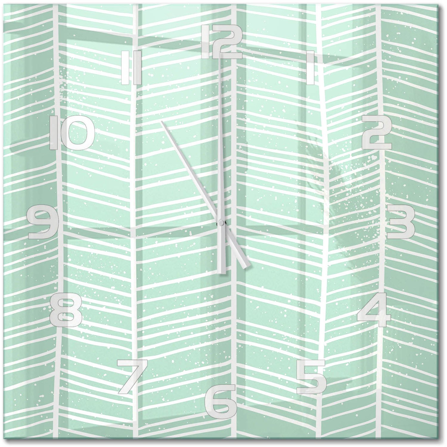 TULUP Wandklok - Visgraatpatroon Decoratieve Glazen Klok - 60x60 cm - Groente Glazen Wandklok Design - Witte handen - Vierkante Klok - Glazen Klok Met Print - Wandklok Glas Met Motief