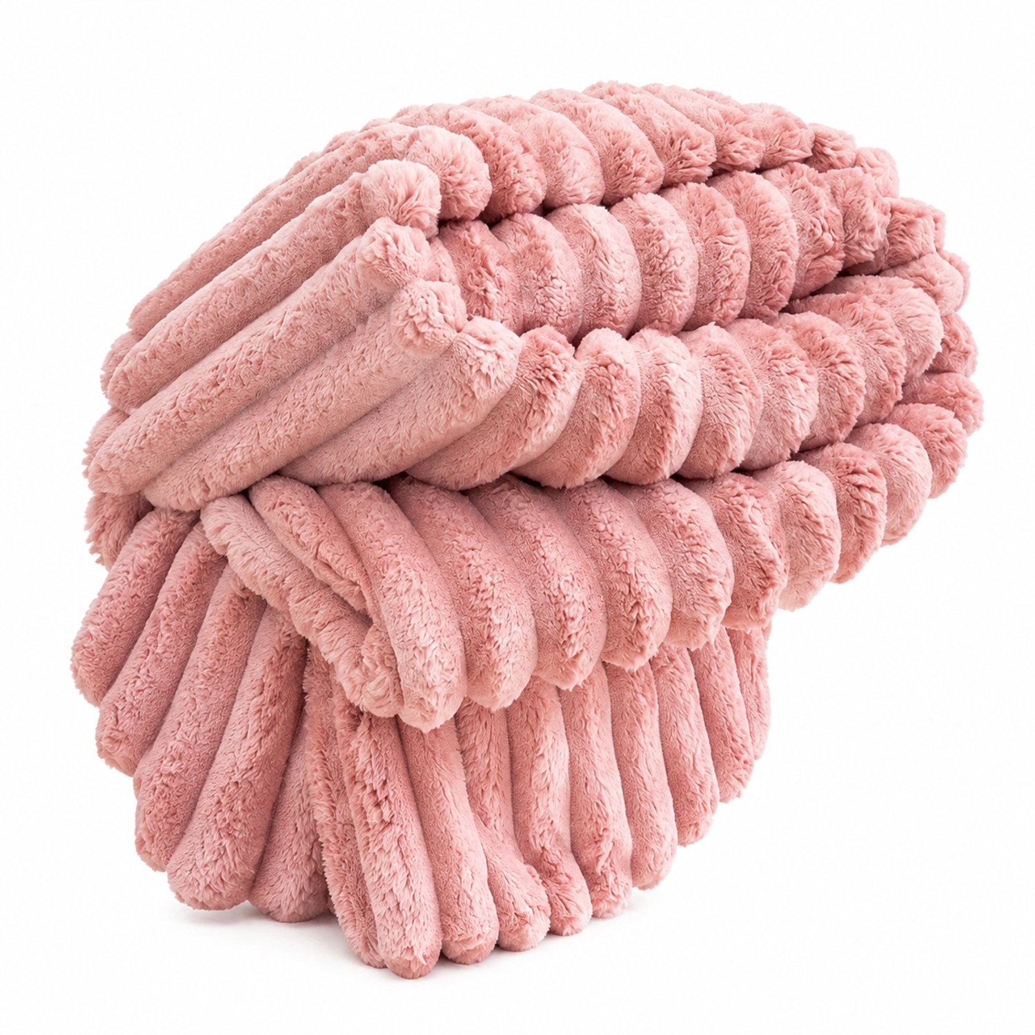 SWGOTA Roze gestreepte pluche deken 120 x 200 cm, machinewasbare polyester plaid voor bank en dutje