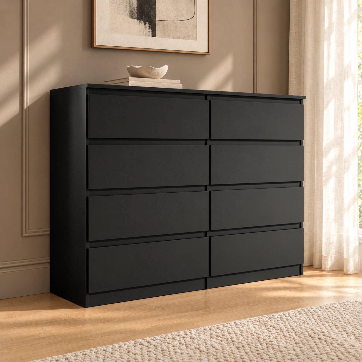 Promeubels Pro-meubels - Ladekast Ibiza - Zwart mat - 138cm - 8 lades - Kast - Commode - Slaapkamer