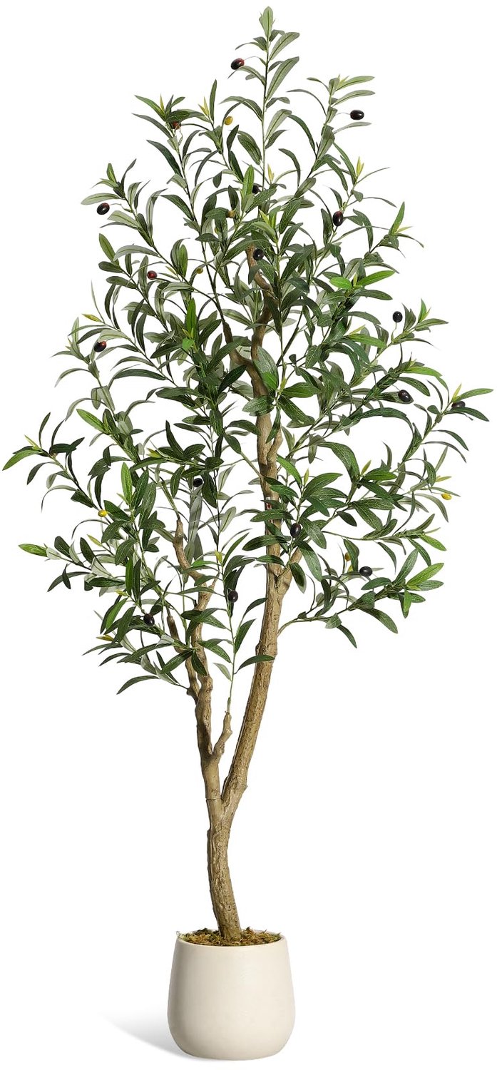 Triumpunpre 150cm Levensechte kunst olijfboom - Kunstmatige olijfboom met gespleten stam en wit pot - Onderhoudsvrije decoratie voor binnen Groen