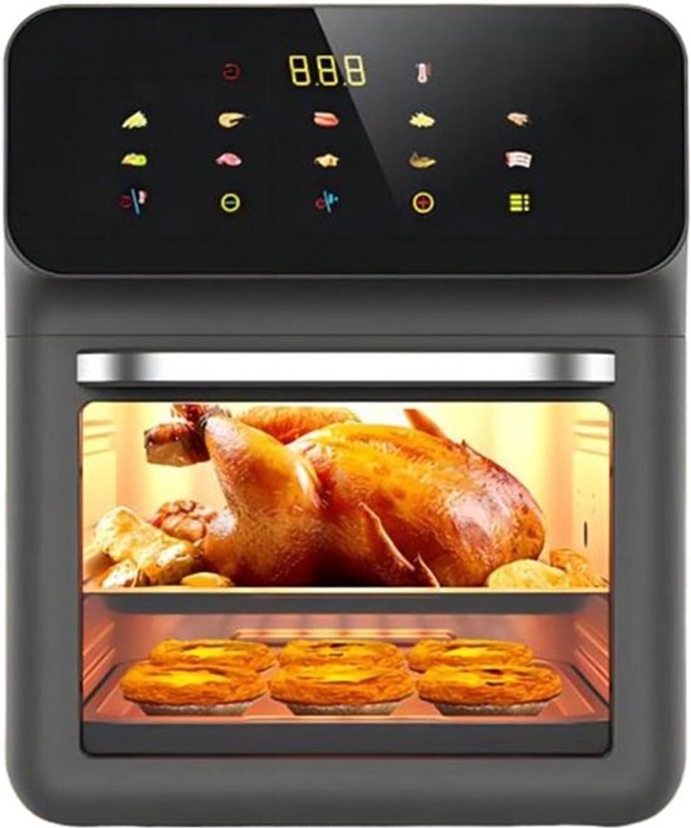 Heteluchtfriteuse Oven - Airfryer Combimagnetron - Gezinsmaaltijden Bereiden - Dubbele Temperatuurzone - 15L - Zwart