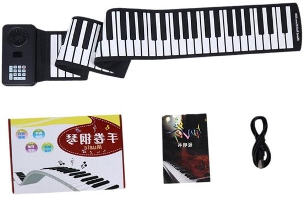 Oprolbaar keyboard met 88 toetsen, 16 ritmes, 16 tonen en 6 demo-liedjes, geschikt voor kinderen vanaf 3 jaar.