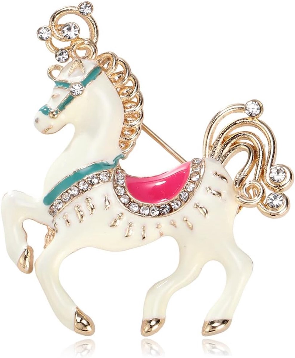 Paard Broche Zinklegering Emaille Dieren Speld voor Vrouwen Rijstebrijstenen Kristallen Hangertjes Cadeaus Jassen Jassen Handtassen Accessoires