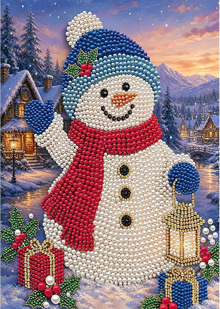 Sneeuwpop parel diamant schilderij kit, 5D kerst diamant schilderij kit voor volwassenen, parel diamant kunst kit met speciale vorm, kristal parel schilderij, diamant kunst kit, woondecoratie