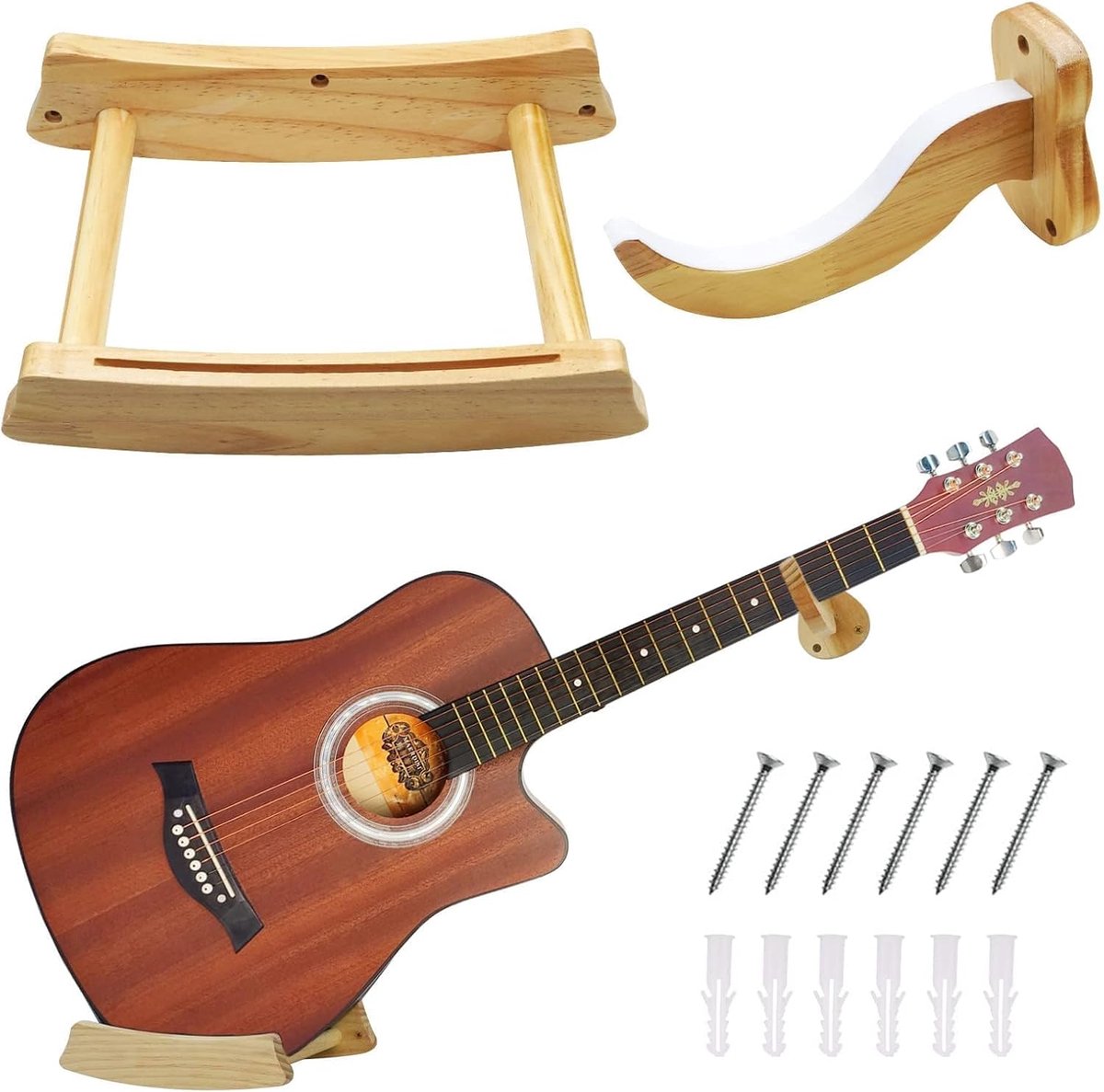 Gitaar-wandhouder, akoestische gitaarwandhouder, gitaarstandaard, hout, universele gitaarhaak, bekleed voor akoestische gitaar, bas, banjo, mandoline, gitaarhanger, muur
