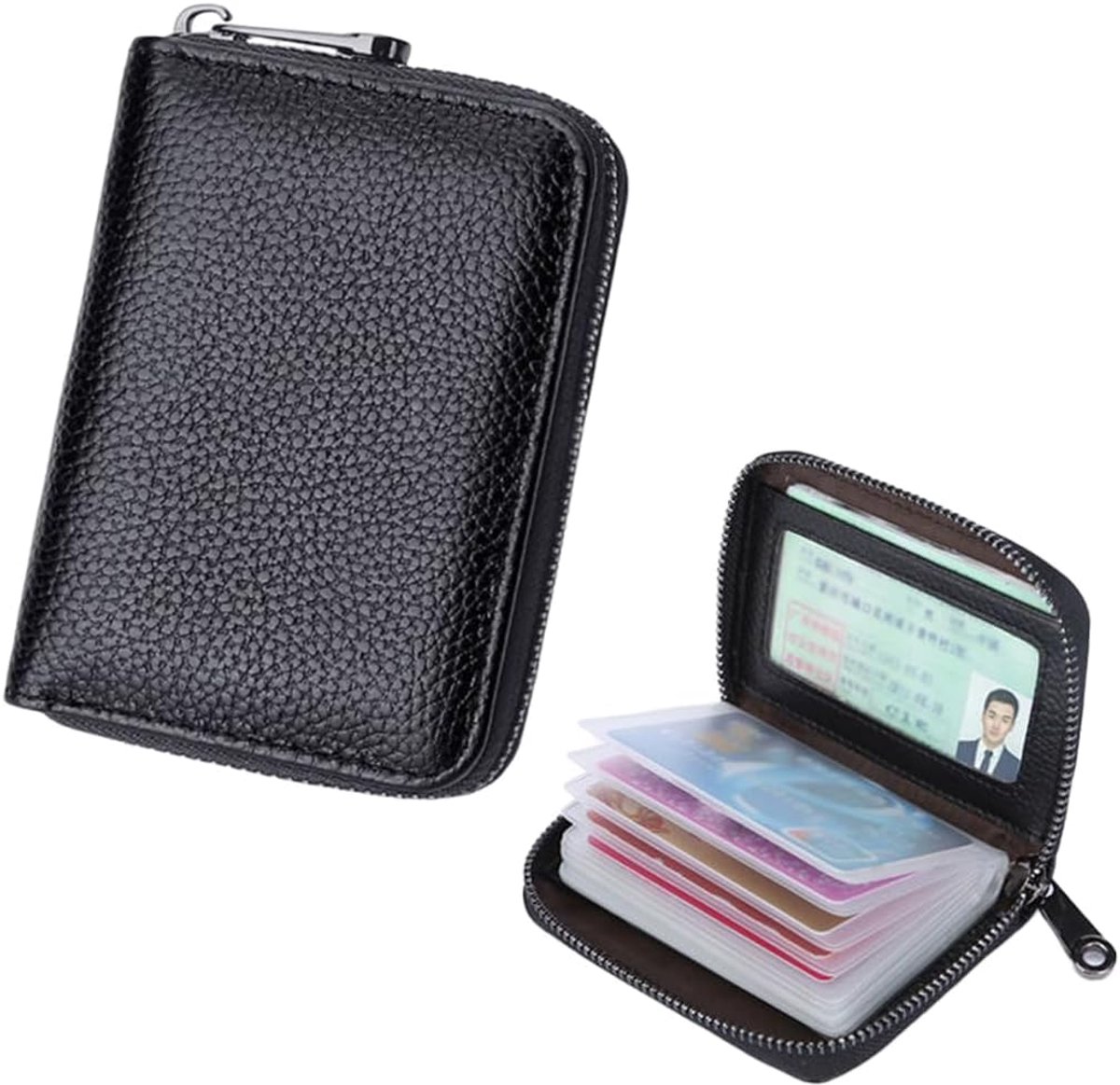 Creditcardhouder voor heren en dames, zwart creditcardetui, portemonnee, kaarthouder leer, voor 20 kaarten