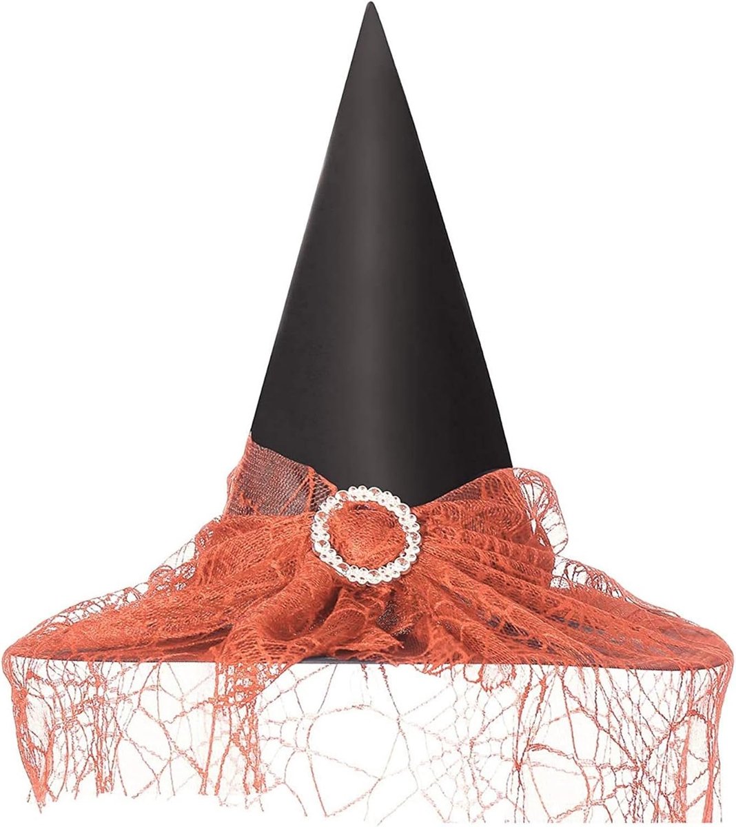 Halloween heksenhoed voor dames, tovenaarshoed, boze heksenhoed (oranje)