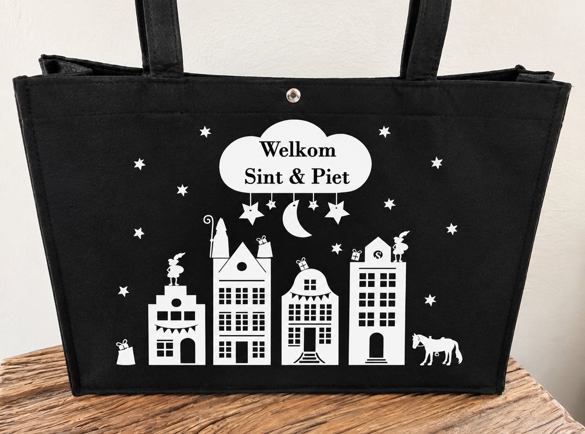 Sinterklaas tas - Tas met grachtenpandjes - Sinterklaas - Zwarte tas, Vilt tas, Shoppen, Tas, XLX®