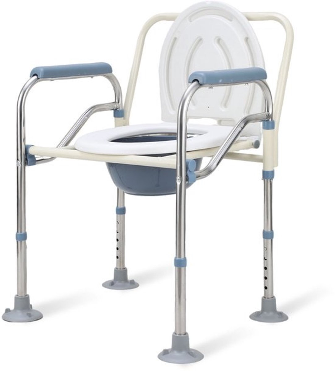 Toiletstoel Opvouwbare Hoogte verstelbaar 66-76cm - Toilet sta op hulp incl. beklede zitting en toiletemmer - Postoel Ergonomisch - WC stoel Draagvermogen tot 150 kg - met 10 cm antislip zuignappen