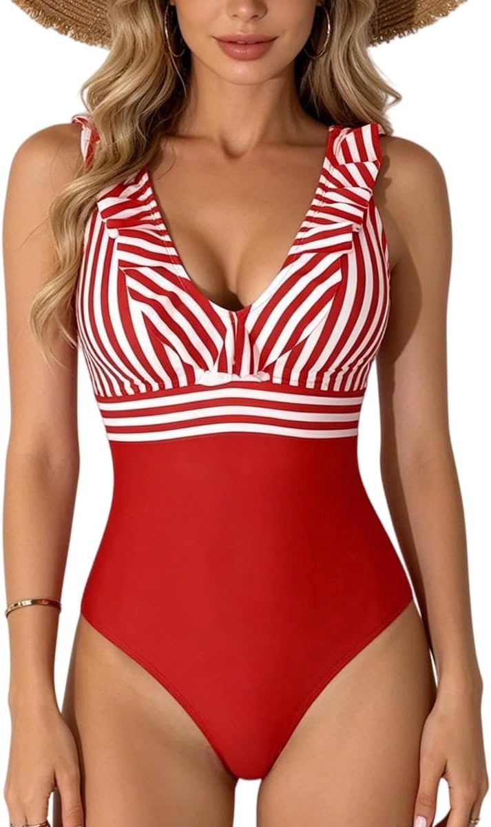 Badpak voor dames, buikweg, maat V-hals, badjurk, push-up, hoge taille, figuurvormend, badmode, eendelige maat, V-hals, met cups, badmode, verstelbare riem