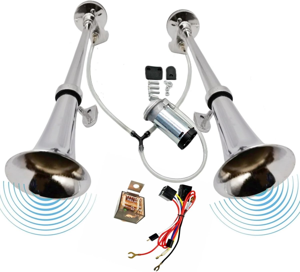 Zink Elektrische Hoorn 160db Trompet Zilver 12V Hoge en Lage Toon Waterdichte Dubbele Buis Auto Hoorn Luid Speaker voor Vrachtwagen