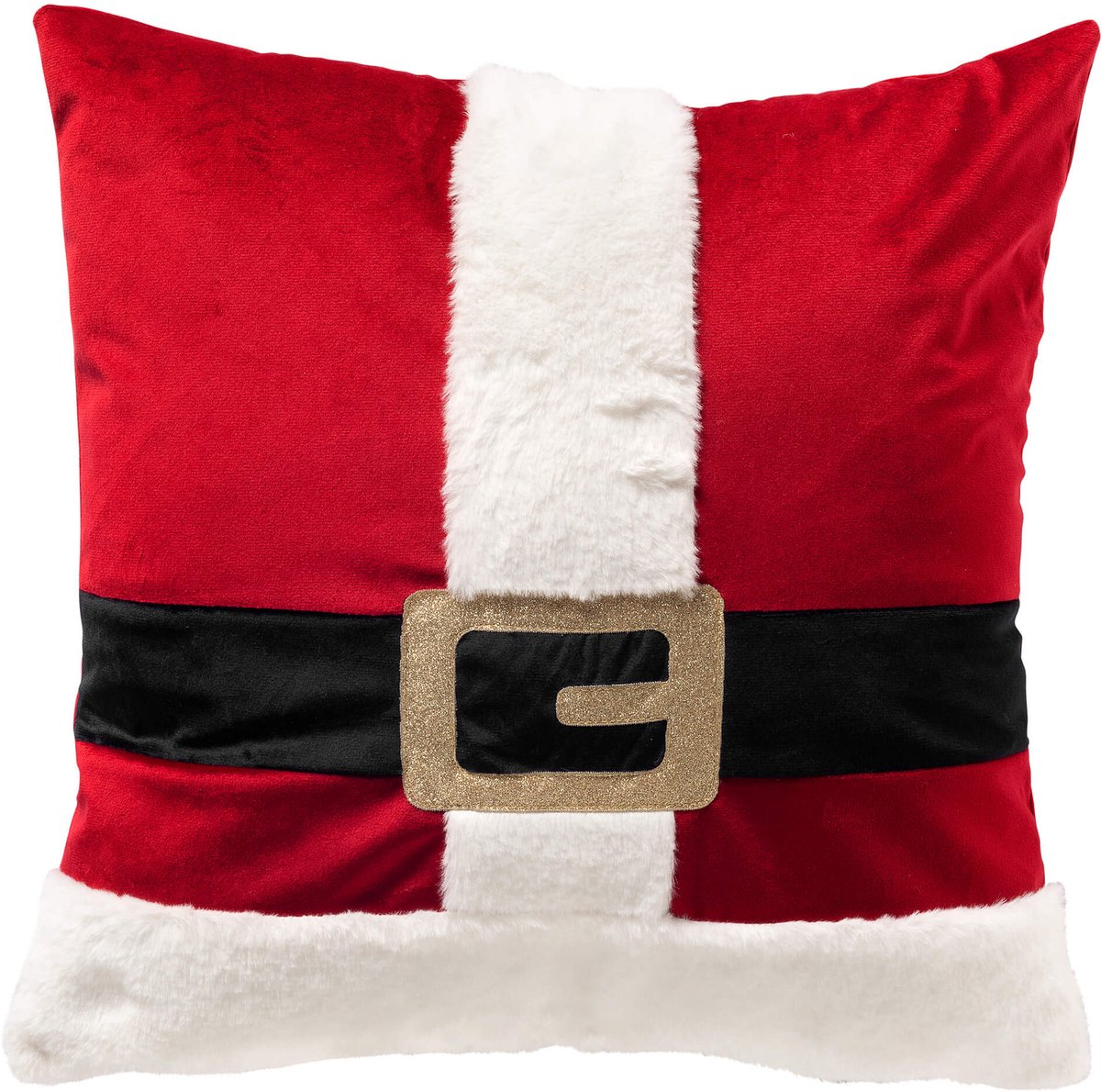 SANTA-BELLY - kussenhoes 45x45 cm - fluweel - kerstmanriem - Chinese Red - rood, wit, zwart