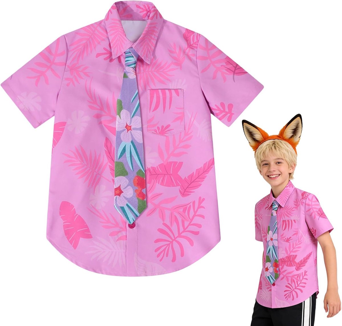 cosplay kostuum, stropdasset, Hawaiiaans shirt voor kinderen, bedrukte stropdas, voor cosplay, carnaval, feestjes en shows