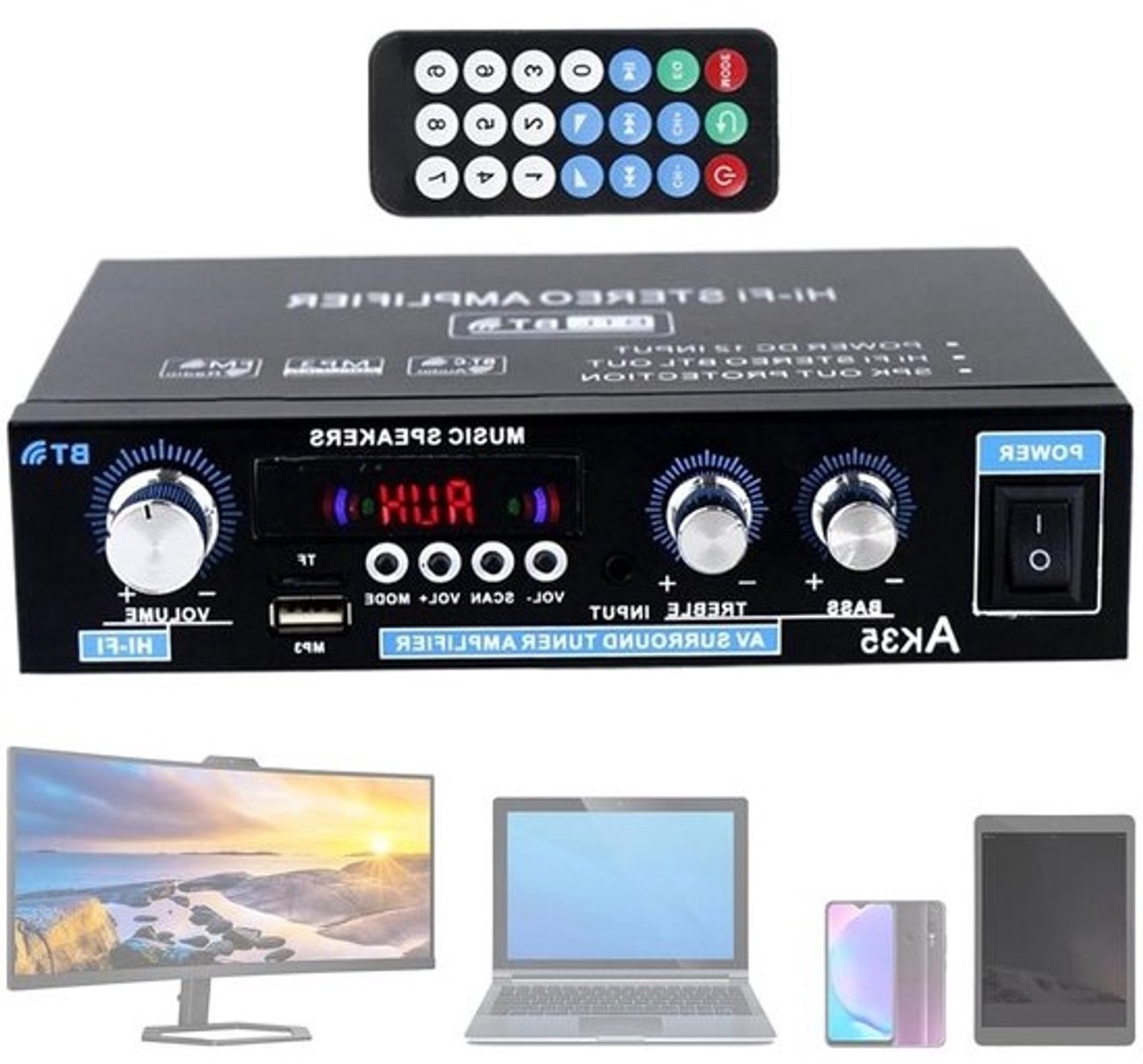 Home Audio Versterker - Mini Stereo Receiver - Muziek Afspelen - Compacte Multi-Omgeving - 20 x 17 x 7 cm