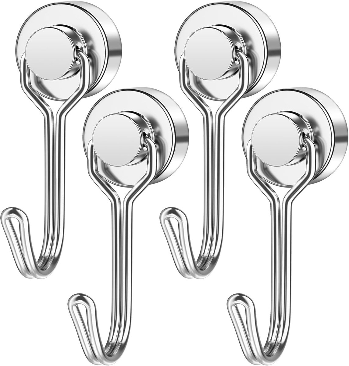 Magneethaken, 4 stuks, 13,6 kg, draaibare schommel, neodymium-magneet, sterke magneten om op te hangen, plafond, garage, keuken, camping, bestelwagen, grillstandaard