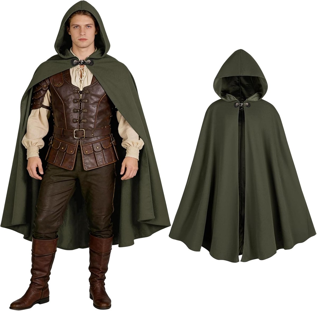 cape met capuchon, heks capuchon, middeleeuwse mantel met capuchon voor mannen vrouwen, Halloween cosplay kostuum