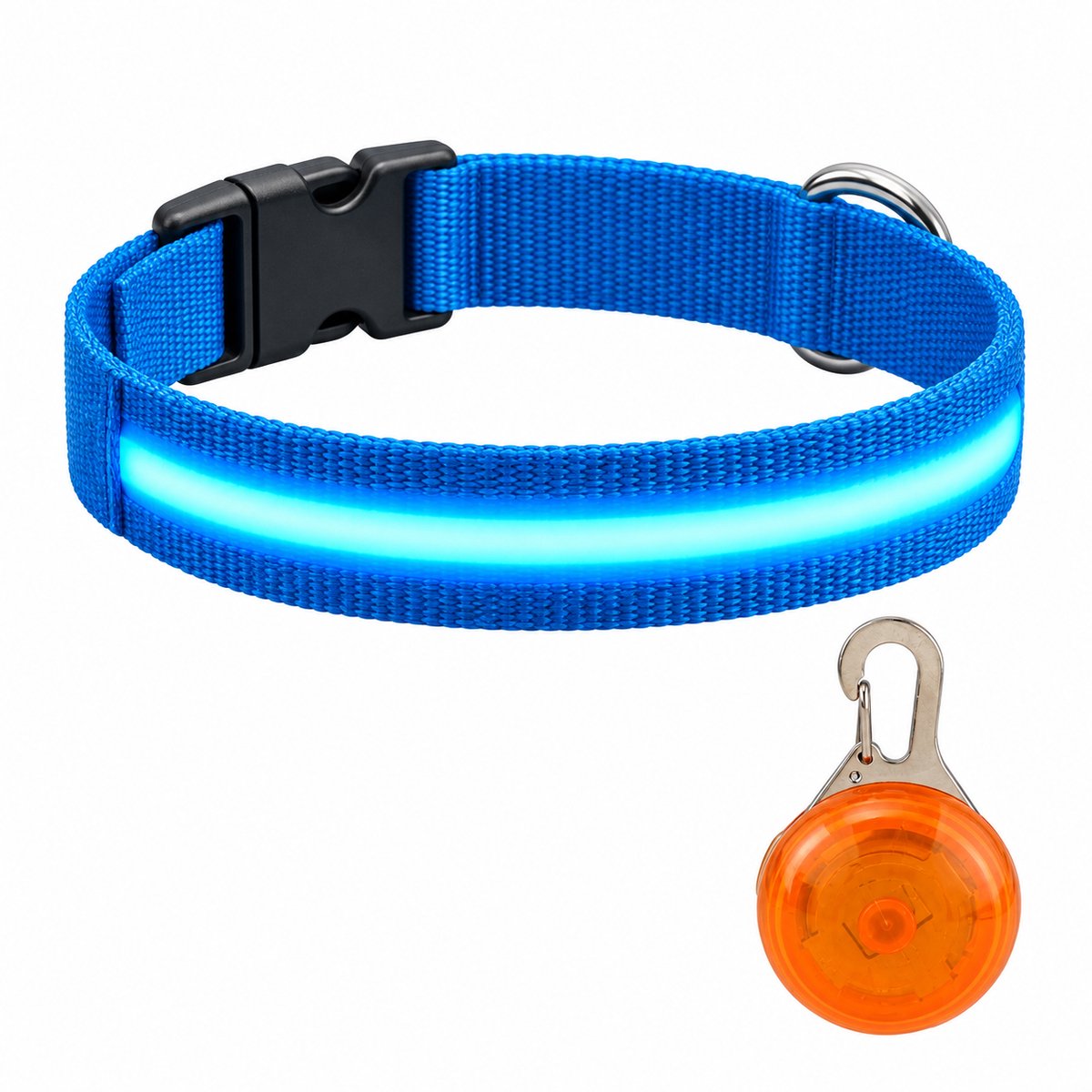 Professor Q LED Halsband Hond - Blauw S (34–41 cm) - Oranje LED Lampje - Nylon USB Oplaadbaar