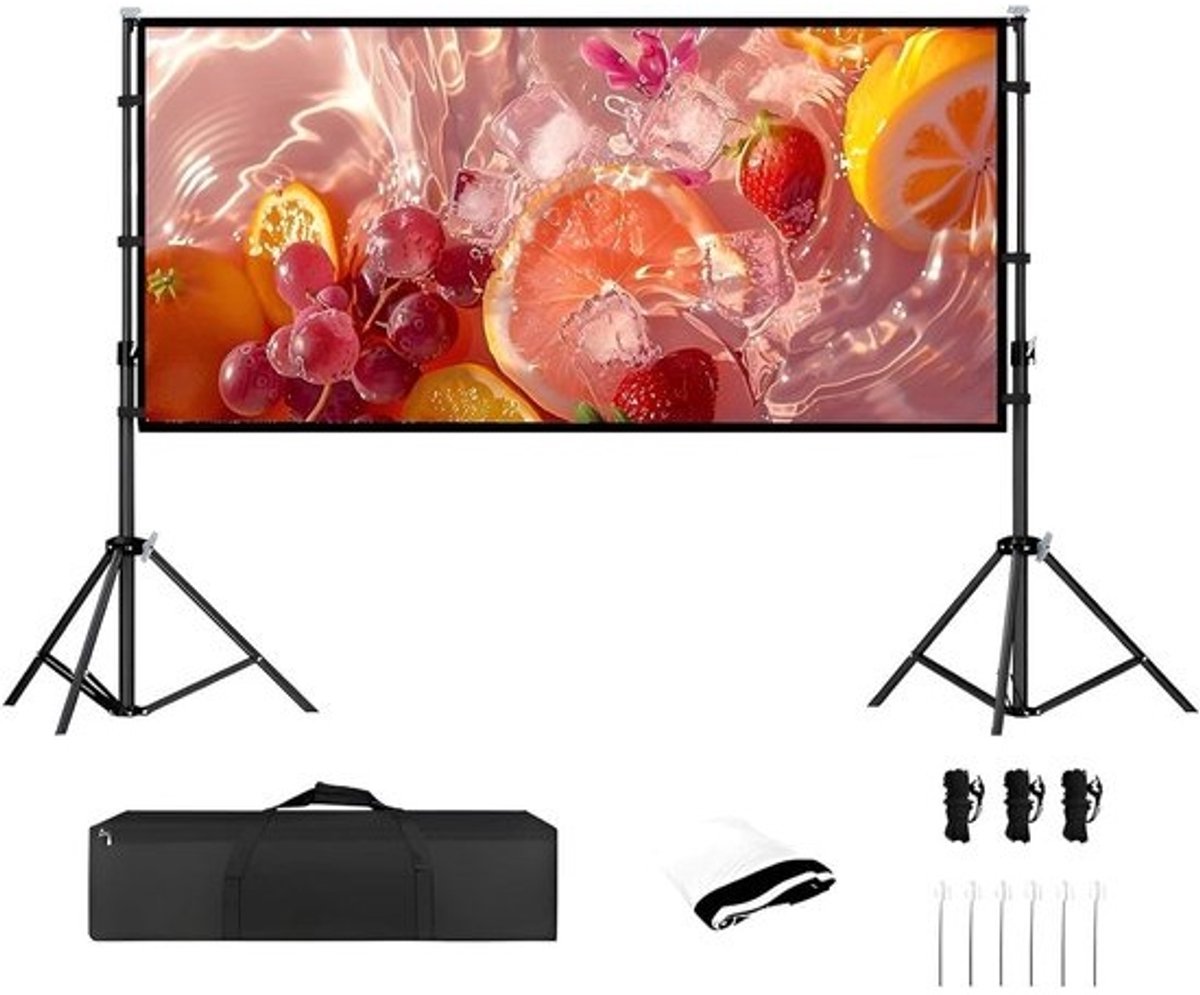 Projectiescherm met Statief - Mobiel Scherm - Thuisbioscoop Ervaring - Kreukvrij 4K HD - 150 Inch - Zwart