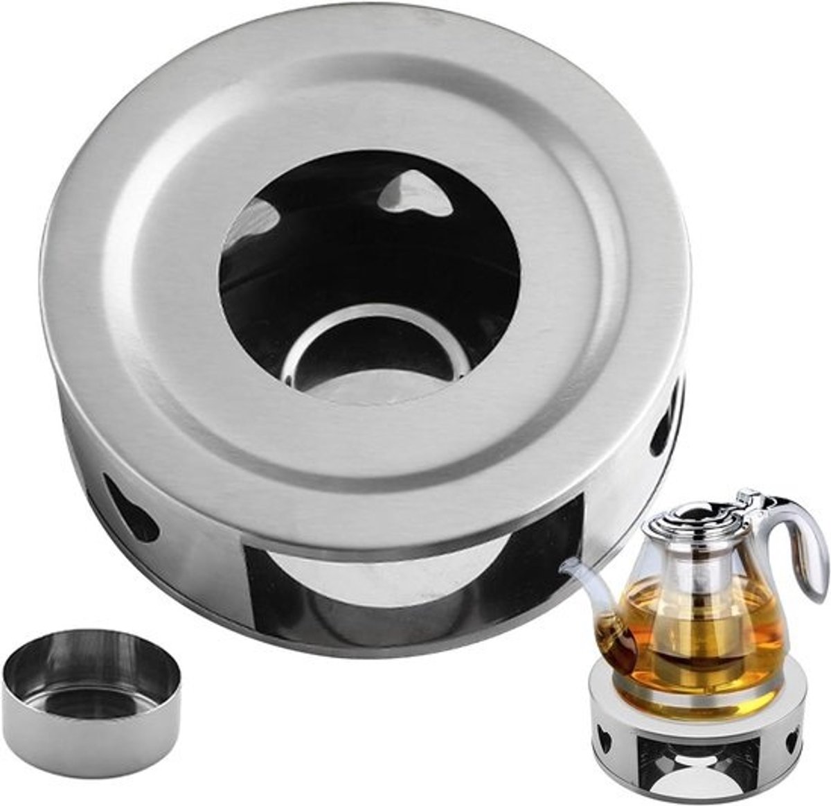 Theepot Verwarmer - Kandelaar Houder - Dranken Warm Houden - Roestbestendig Roestvrij Staal - 15 cm Diameter - Zilver