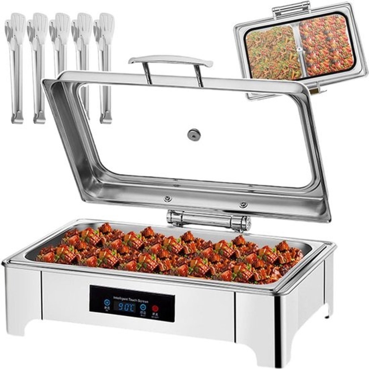 Elektrische Voedselwarmer - Buffetwarmer Serveerschaal - Eten Warm Houden - Instelbare Temperatuur - 135 Liter Inhoud - Zilver