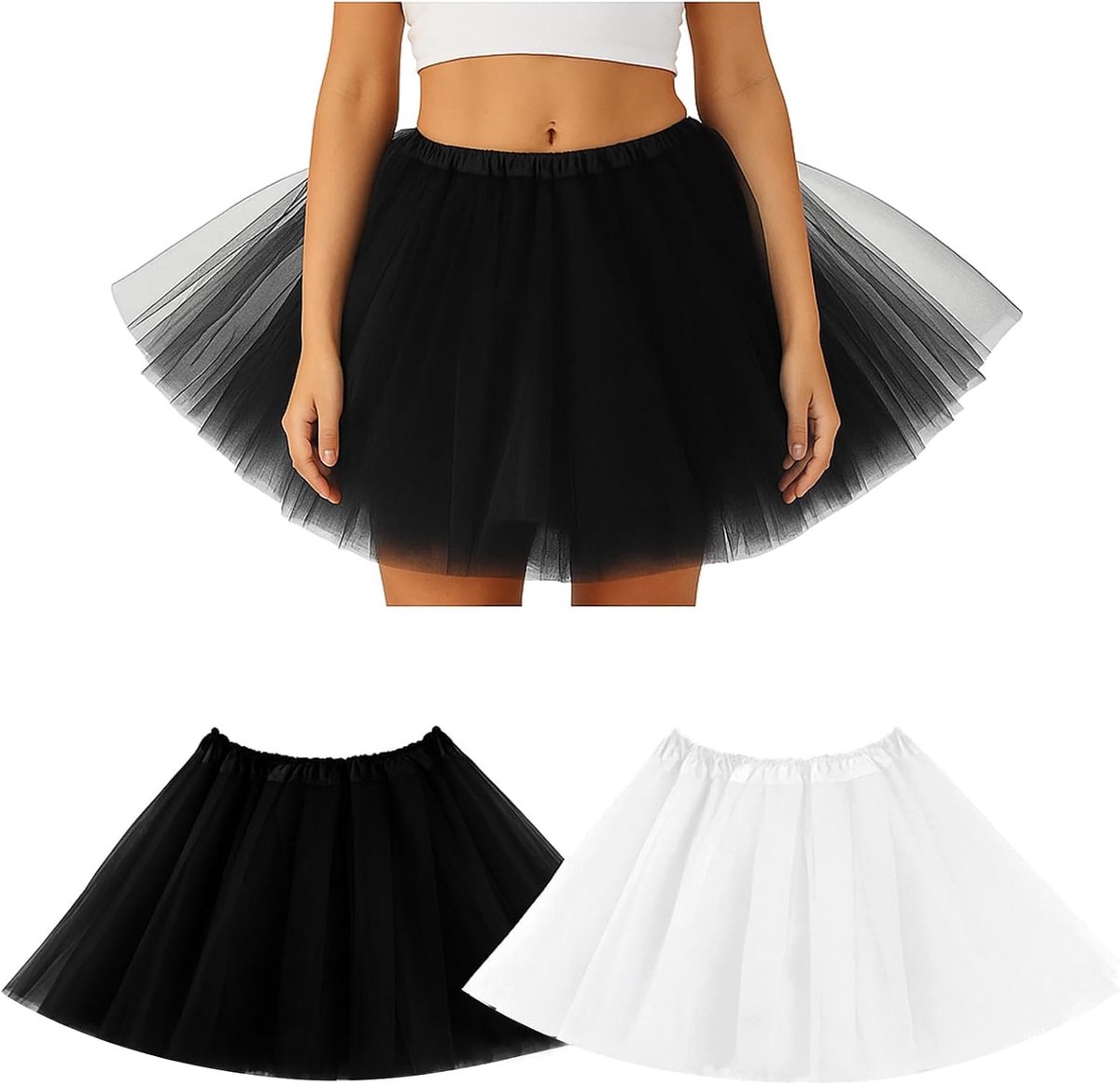 Tutu-Rok Voor Dames, 2-Delige Tutu-Rokset, Tule Rok Voor Carnaval, Onderrok, Zwarte Tule Balletrok, Witte Tutu-Rok Voor Carnaval, Halloween, Retrofeesten