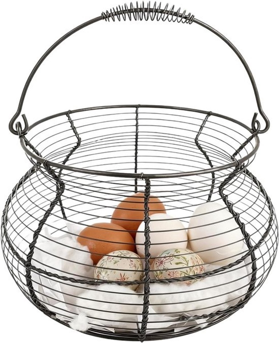 Eiermand Draadhouder - Opbergmand Keuken - Eieren Organiseren - Rustieke Esthetiek - 20 cm Diameter - Zwart