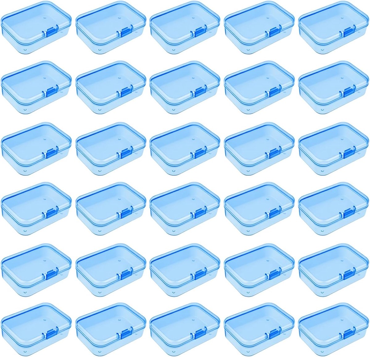 30 stuks mini-rechthoekige plastic dozen, lege opbergbakjes met scharnierende deksels voor kleine voorwerpen en andere knutselprojecten (65 x 45 x 20 mm, blauw)