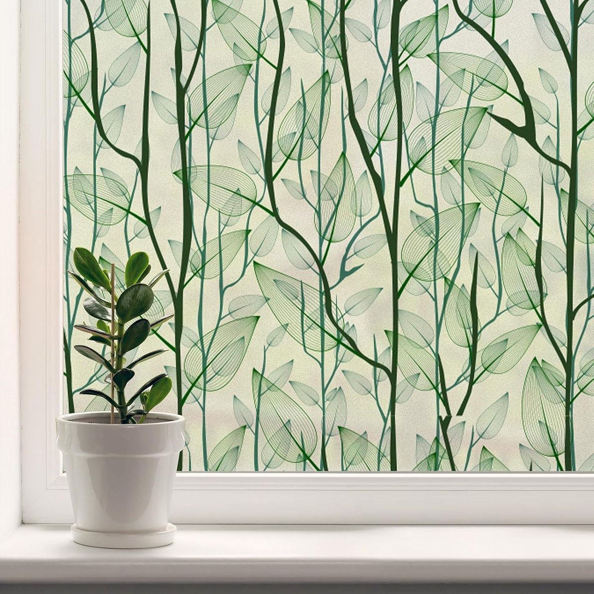 Dktie Statisch hechtende raamfolie, zonder lijm, matte raamfolie, planten, raamstickers, voor thuis, badkamer, kinderkamer, slaapkamer, 44,5 x 200 cm