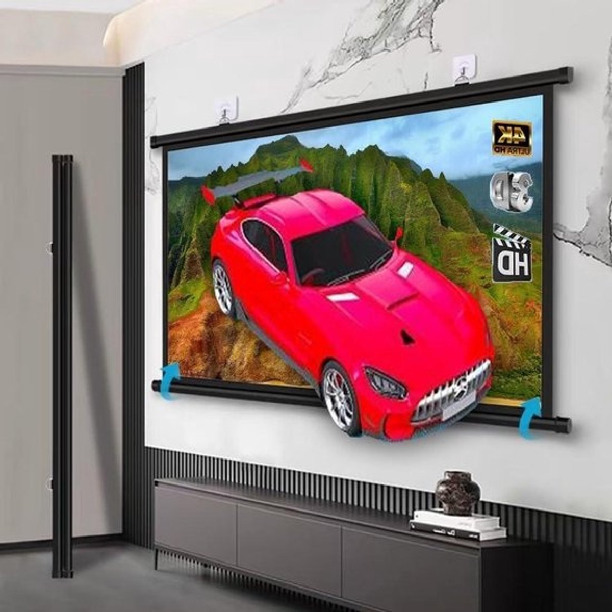 Projectorscherm Roll-up - Filmscherm Handmatig - Thuisbioscoop Creëren - Kreukvrij Glasvezel - 72 inch 4:3 - Wit