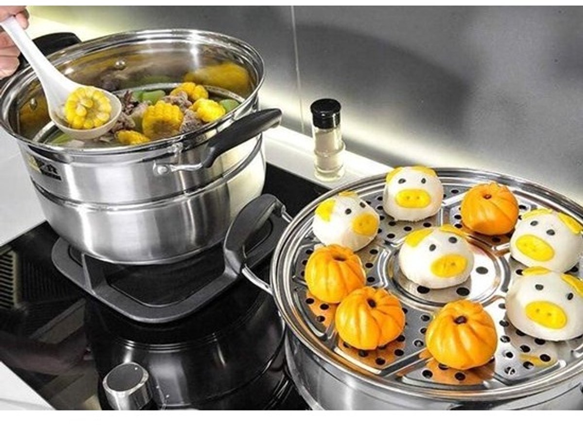 RVS Stoompan - Kookpan met mand - Gezond Koken - Universeel voor alle kookplaten - 28 cm - Zilverkleurig