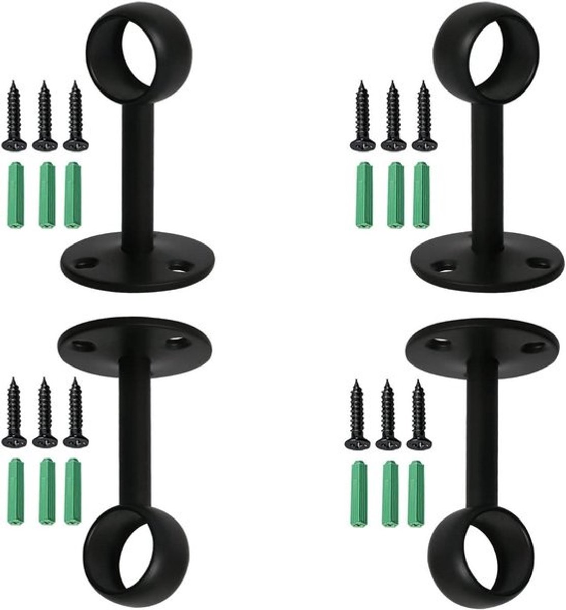 Gordijnroede Beugels - Stanghouders Staafsteunen - Gordijnen Ophangen - Verdikt Roestvrij Staal - 4 Stuks 19 mm - Mat Zwart