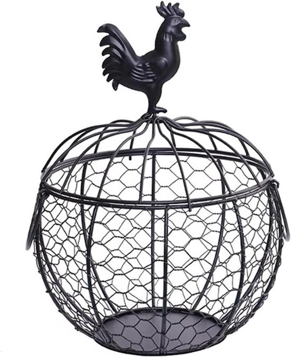 Eiermand Metaal - Opbergmand Keuken - Eieren Bewaren - Kip Vorm - 29.5 x 19.5 cm - Zwart