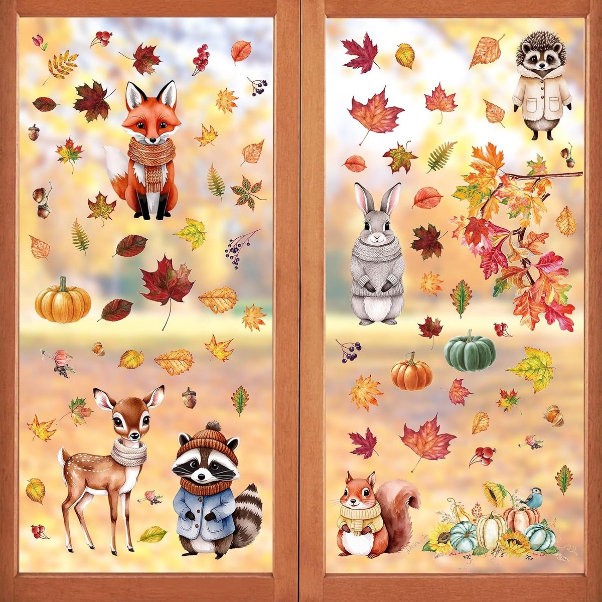 Raamstickers, esdoornblad, zelfklevend, kleurrijk, herbruikbaar, Thanksgiving, doe-het-zelf raamdecoratie, 9 stuks