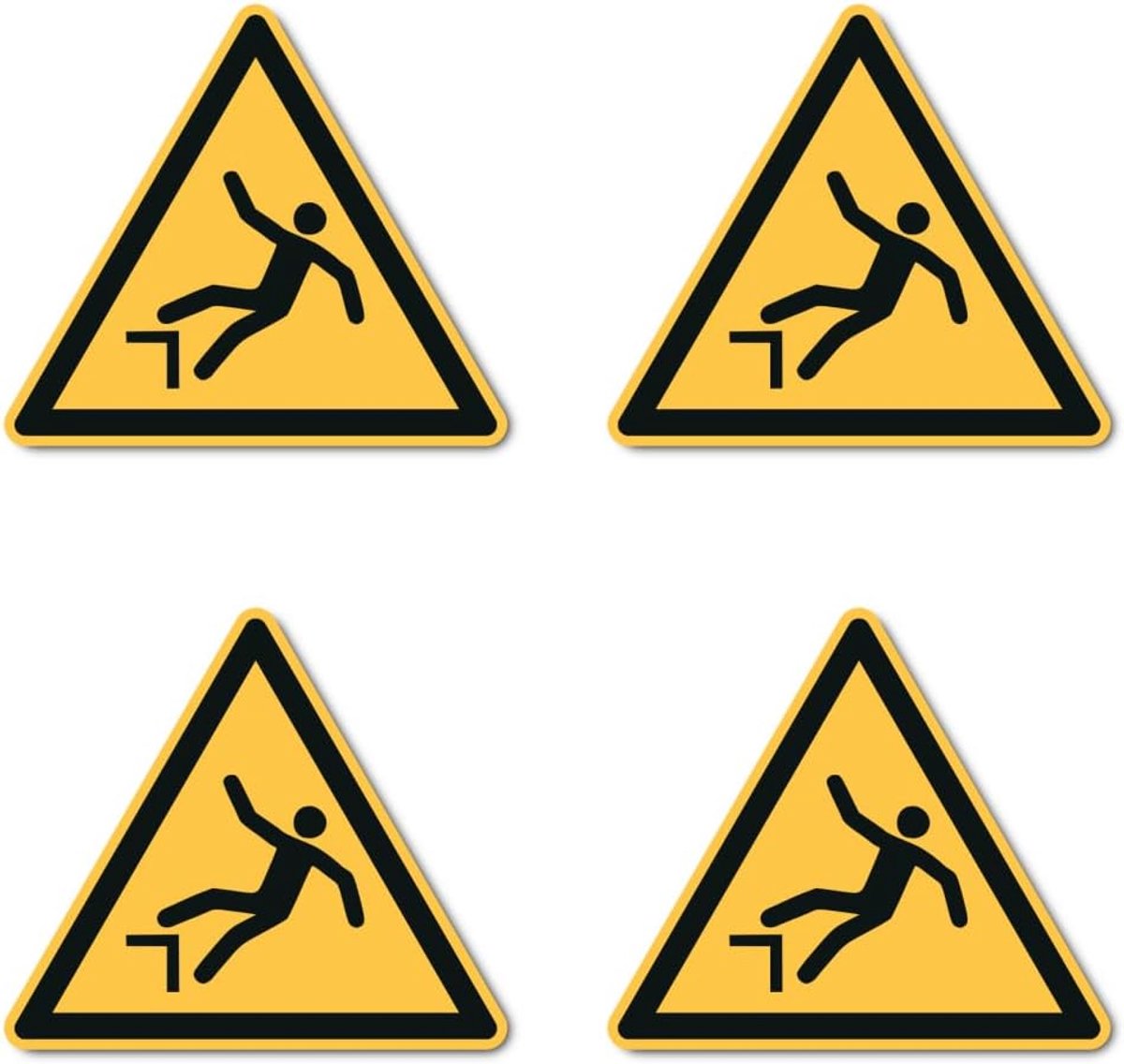 Waarschuwing voor valgevaar. W008 - DIN EN ISO 7010 / ASR A1.3 - Stickers: Ø 10 cm, 4 stuks