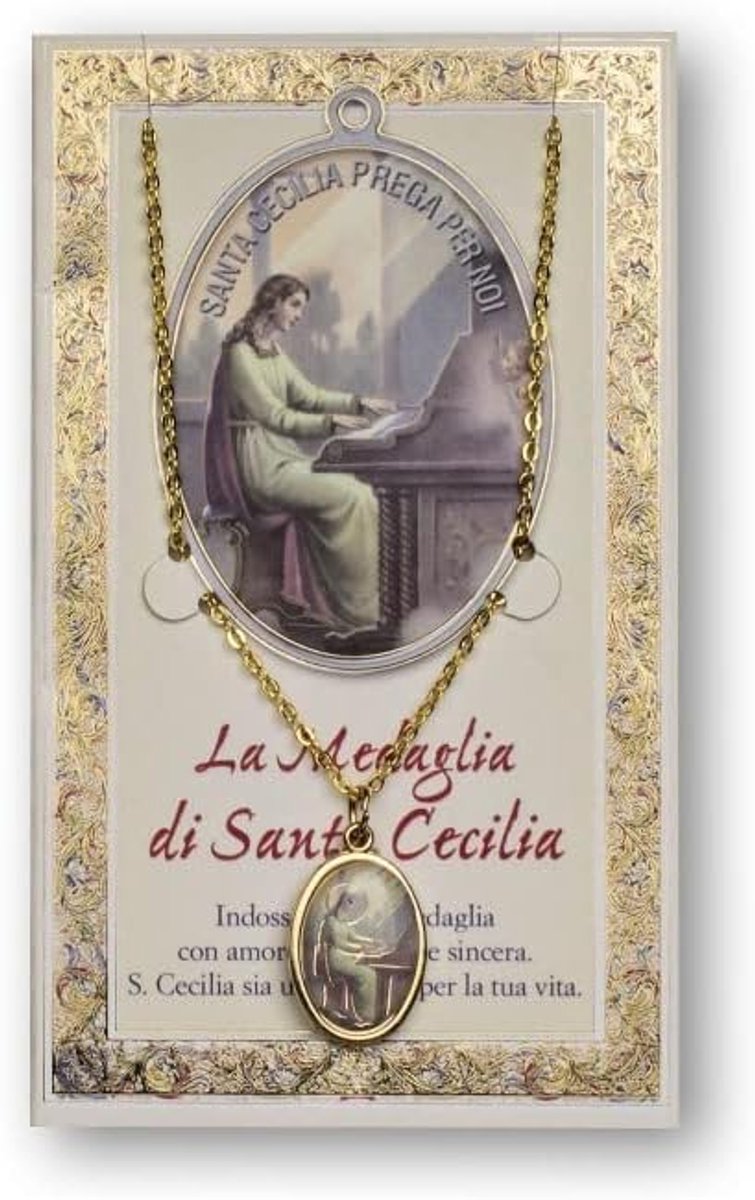 Bonella medaille Santa Cecilia en kaart met gebedsketting, Made in Italy
